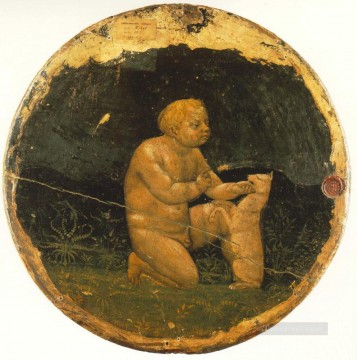 マサッチョ Painting - プットと小さな犬 ベルリン・トンド・クリスチャン・クアトロチェント・ルネッサンス・マサッチョの裏側